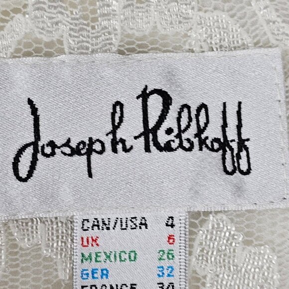 Blouse Top US 4 Ivory Lace Sheer Elegant Overlay Pearl Neck Trim Joseph Ribkoff - Picture 16 of 16